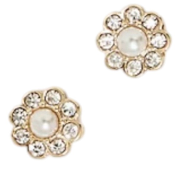 🆕J. Crew Promo Pave Floral Stud Earrings with Pearl Center - Picture 2 of 10